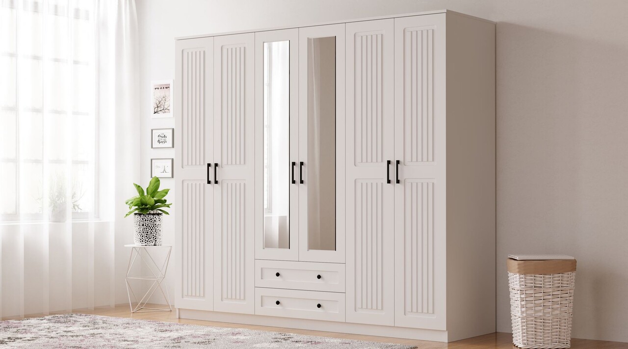 Dulap pentru haine, Hanah Home, Rb-075, 210x184x52 cm, Alb mat - imagine 6